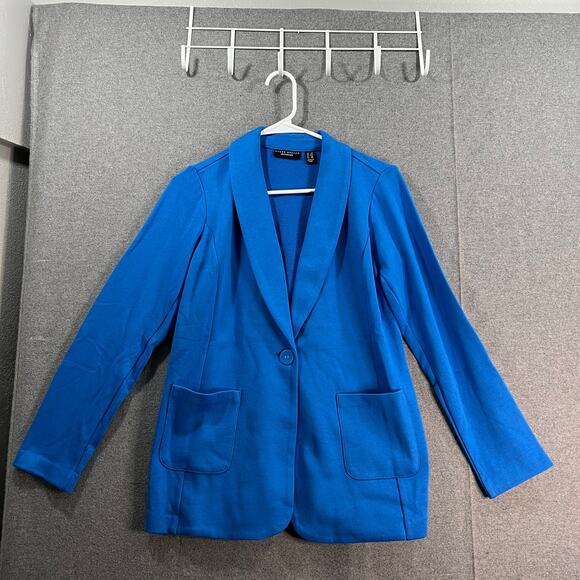 Susan Graver Weekend Petite Marina Knit Blazer Blue Brigade Petite Small - Picture 1 of 10